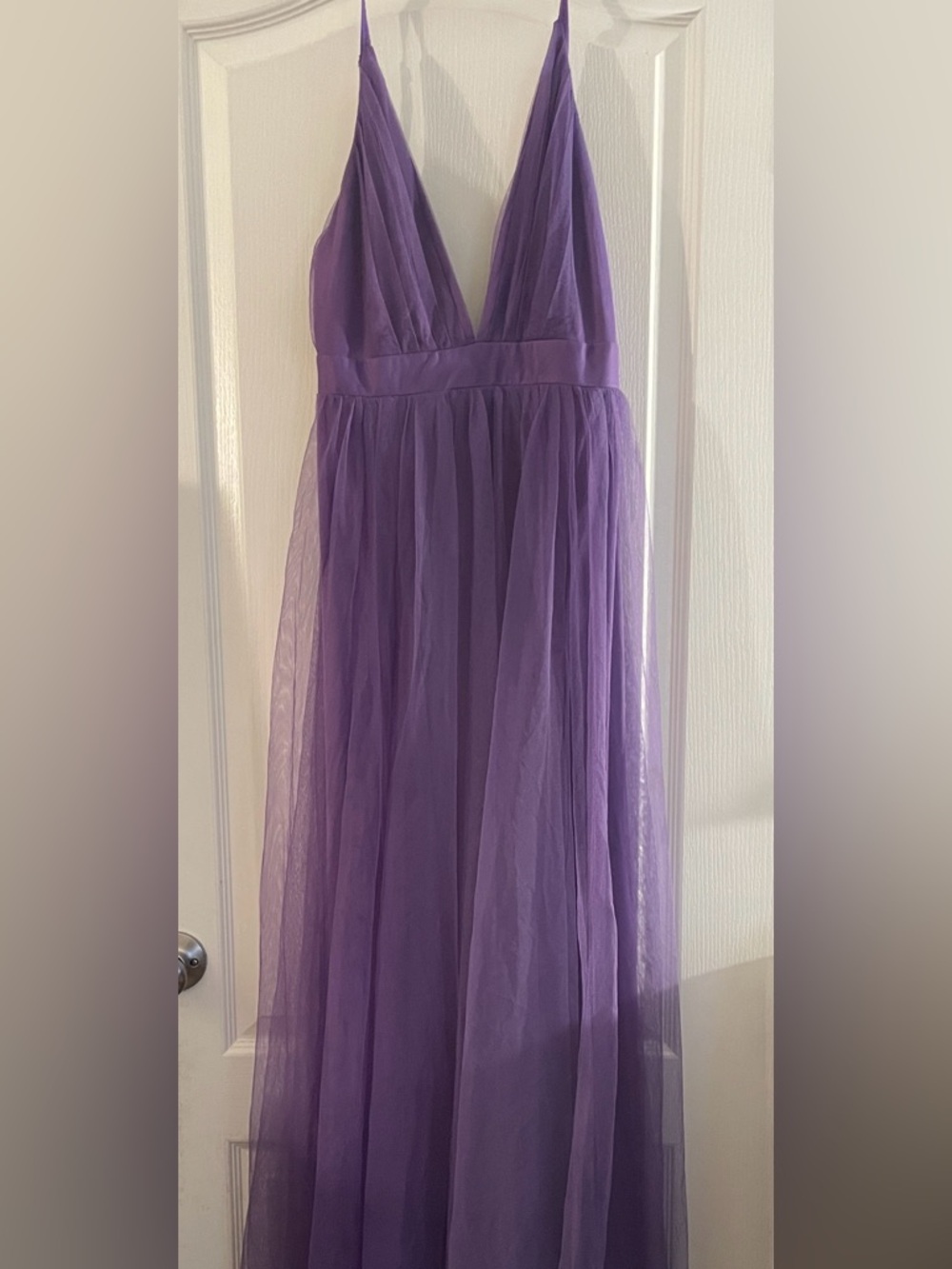 Fashion Nova Purple Tulle Maxi Dress with Plunging V-Neck